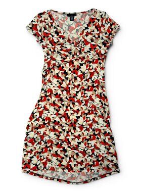 Apostrophe Floral Geometric Stretch Dress Women's Small S V-Neck Cap Sleeve